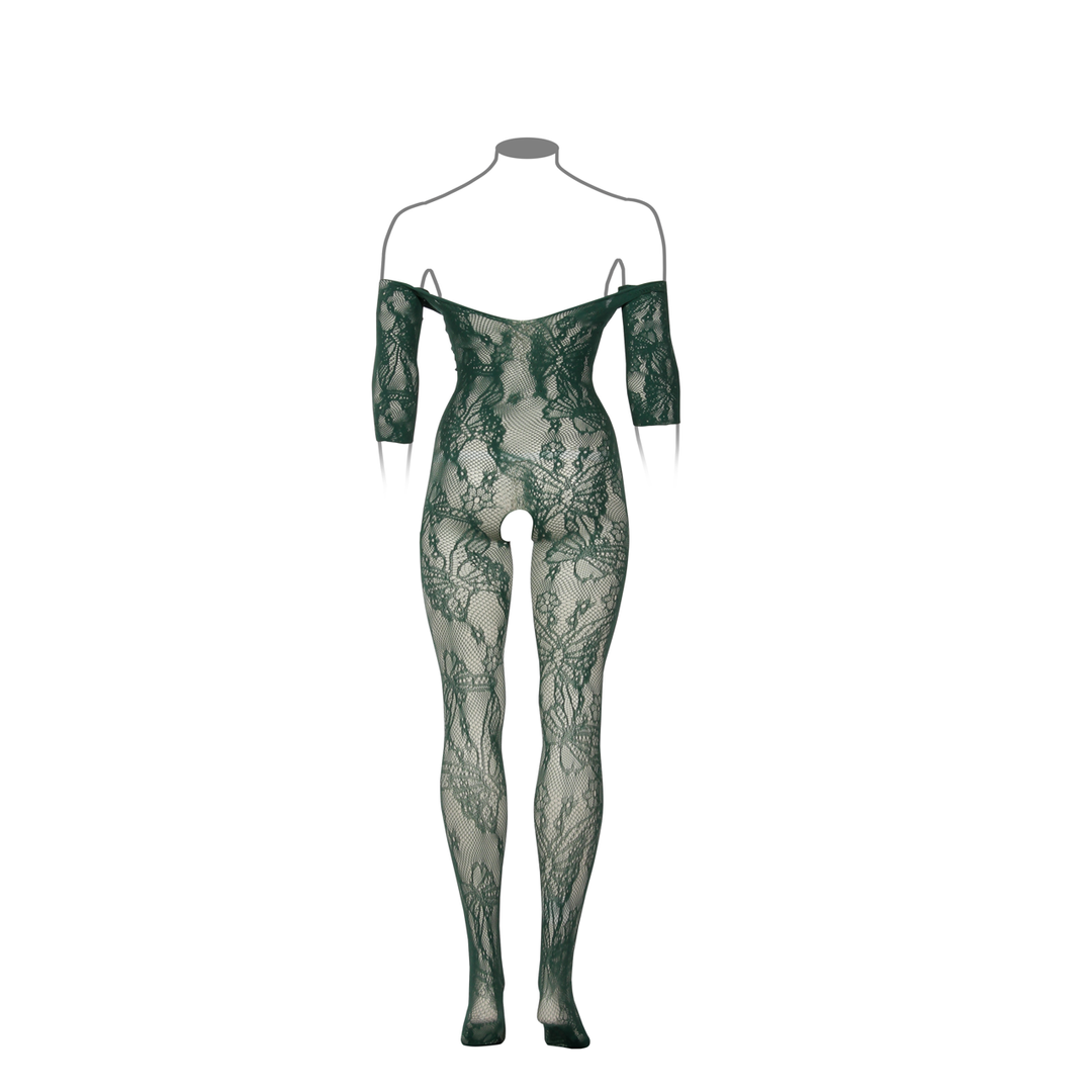 Lace Long-Sleeved Bodystocking - Queen Size - Green 6