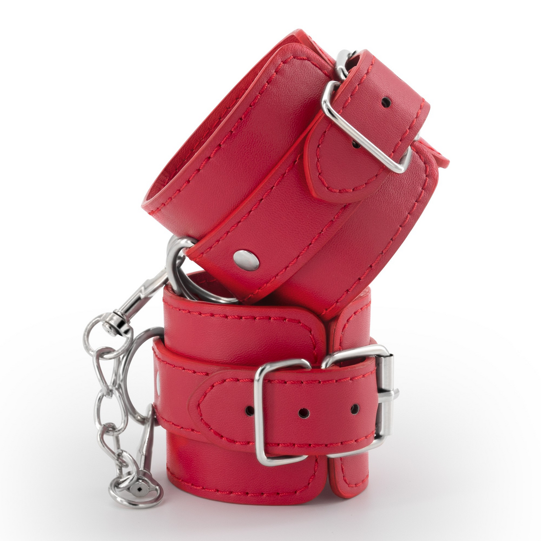 Bondage Love - Leather Handcuffs - Red 3