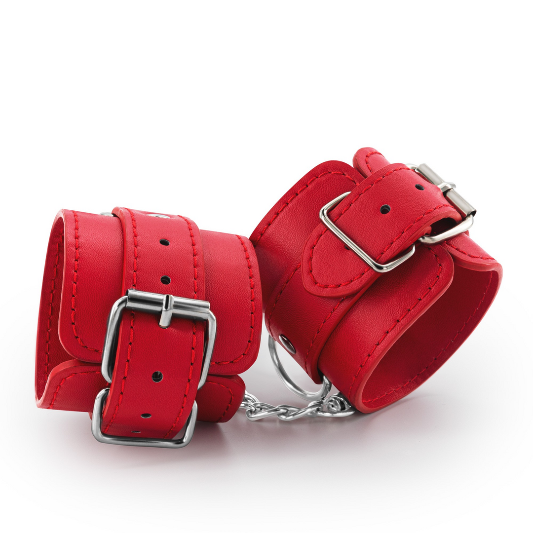 Bondage Love - Leather Handcuffs - Red 4