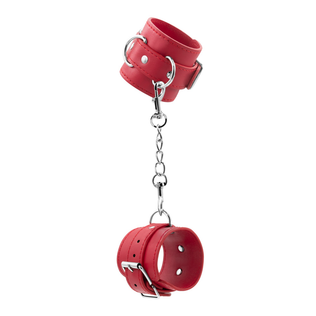 Bondage Love - Leather Handcuffs - Red 1