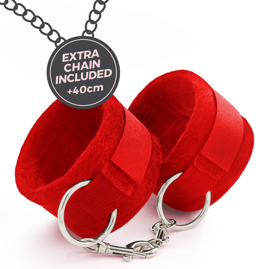 Me Lo Como - Velcro Handcuffs Set with Blindfold and Strawberry Lubricant - 1.7 fl oz / 50 ml - Red 6