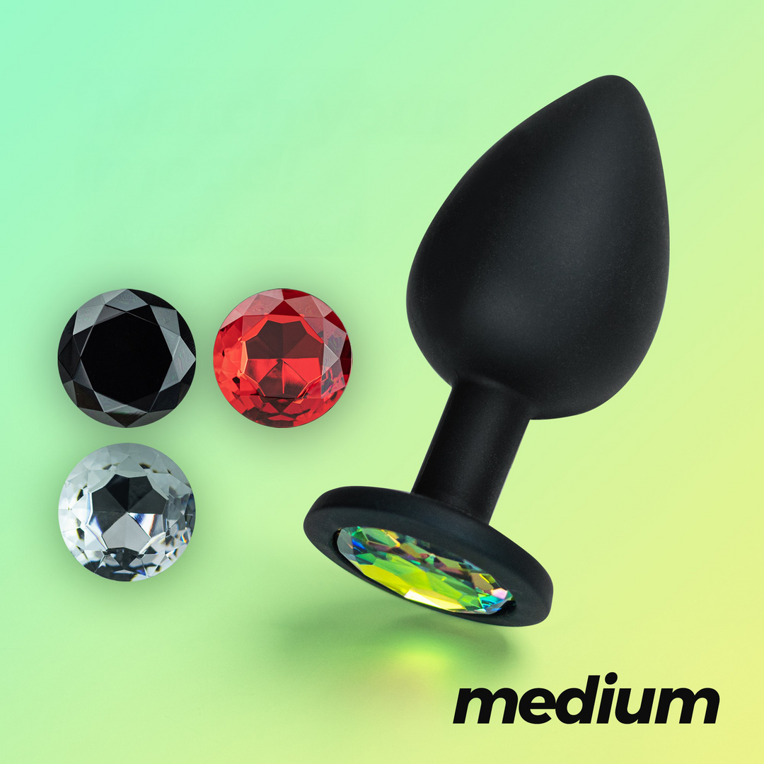 Camileo - Anal Plug with Four Interchangeable Jewels - Medium - Black 1