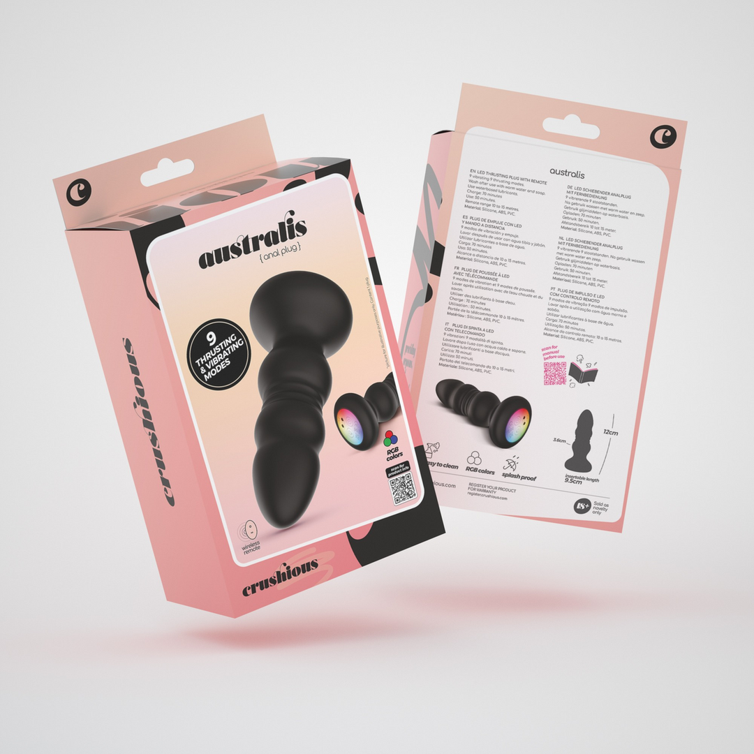 Australis - Vibrating and Thrusting Anal Plug with LED RGB and Remote Control - Black 2