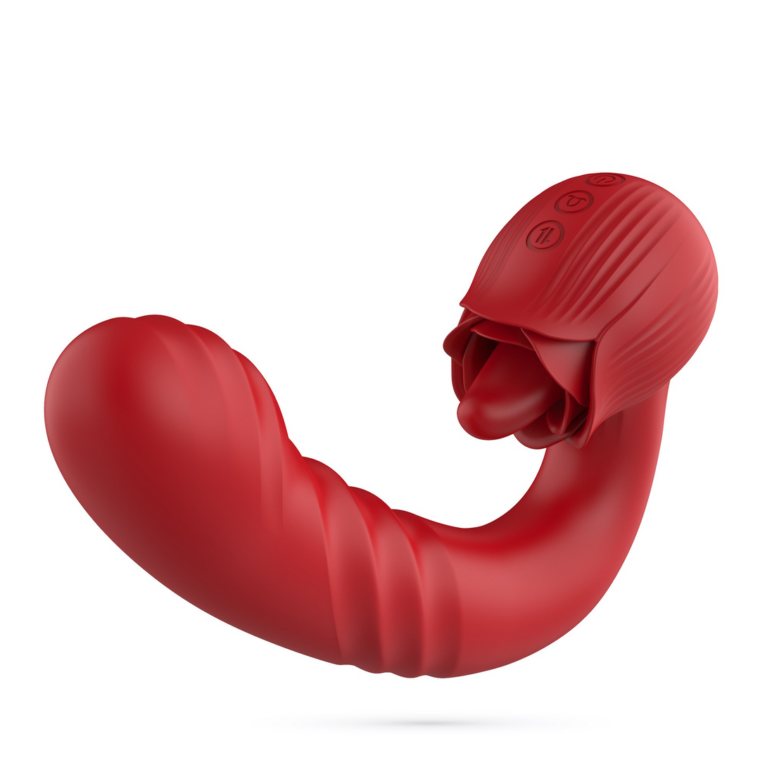 Osiria - Thrusting and Licking Rose Vibrator - Red 3