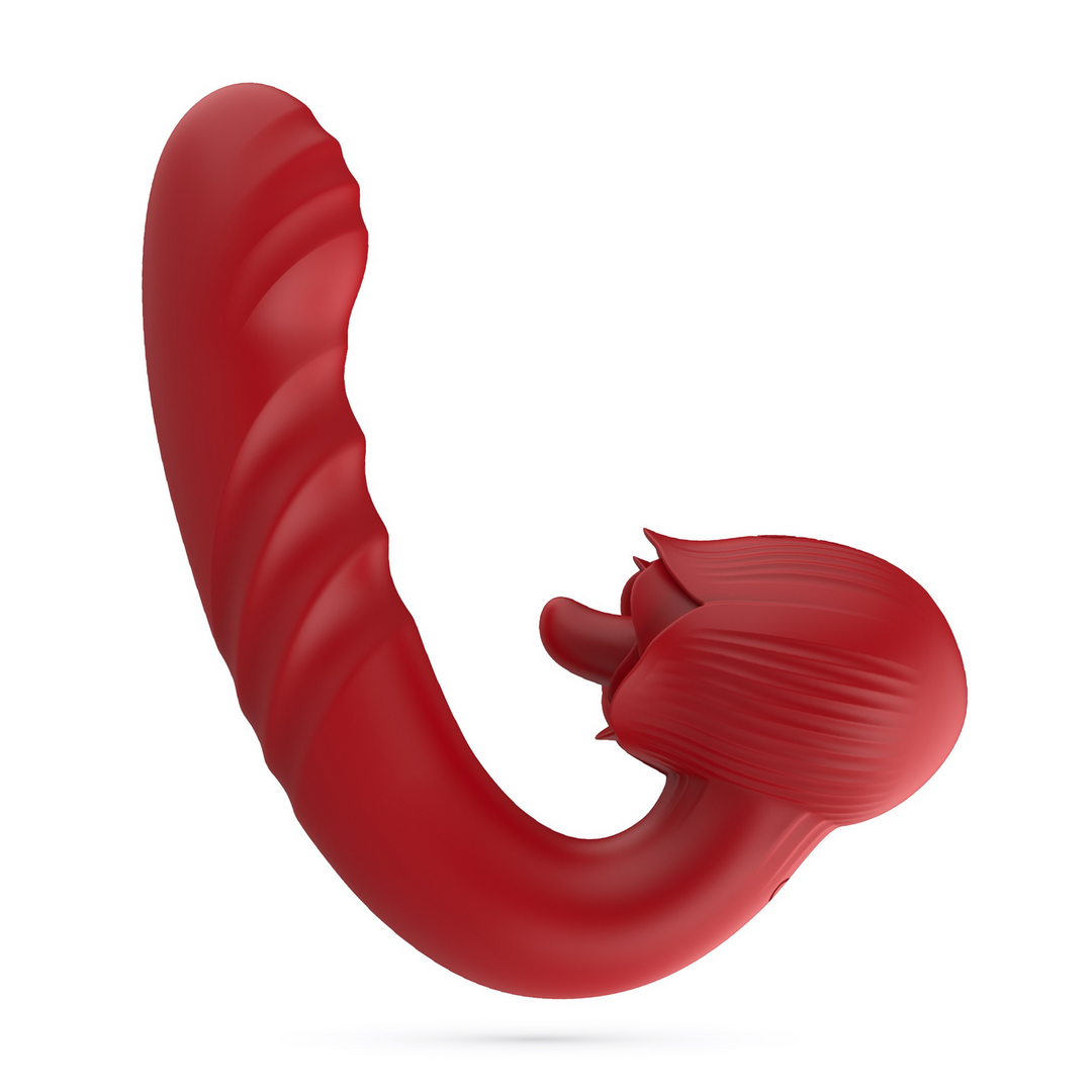 Osiria - Thrusting and Licking Rose Vibrator - Red 4