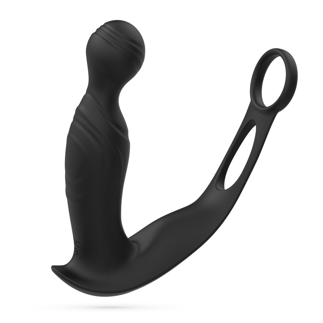 Flamma - Vibrating Prostate Massager with Ball Strap and Cockring - Black 3