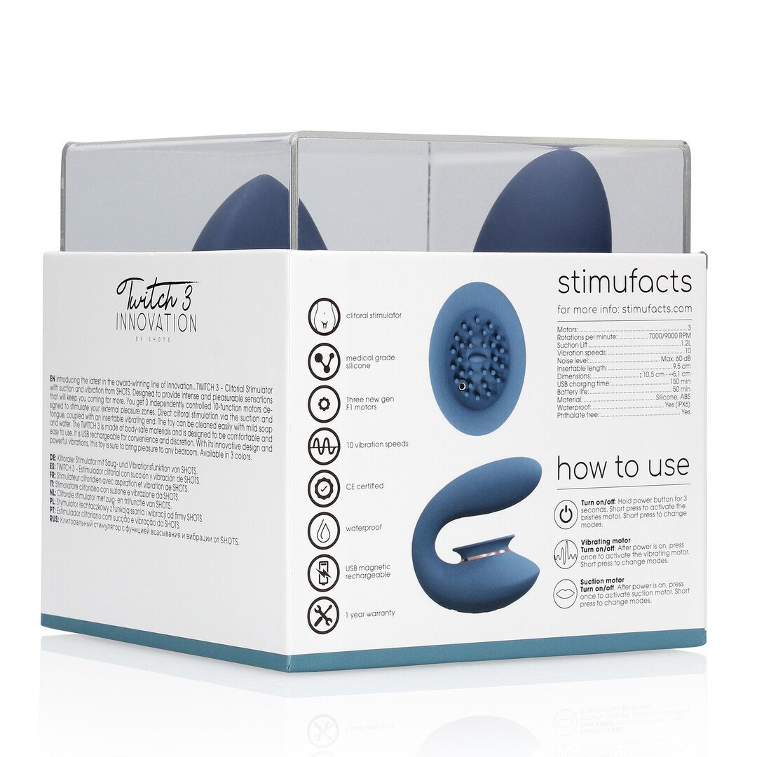 Twitch 3 - Rechargeable Vibrator and Suction - Blue/Grey 3