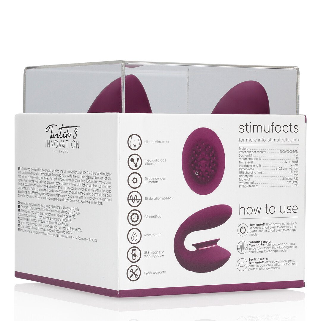 Twitch 3 - Rechargeable Vibrator and Suction - Burgundy 3