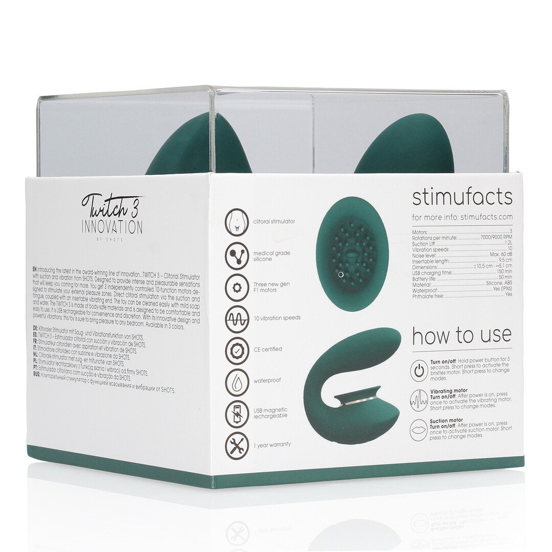 Twitch 3 - Rechargeable Vibrator and Suction - Forest Green 3