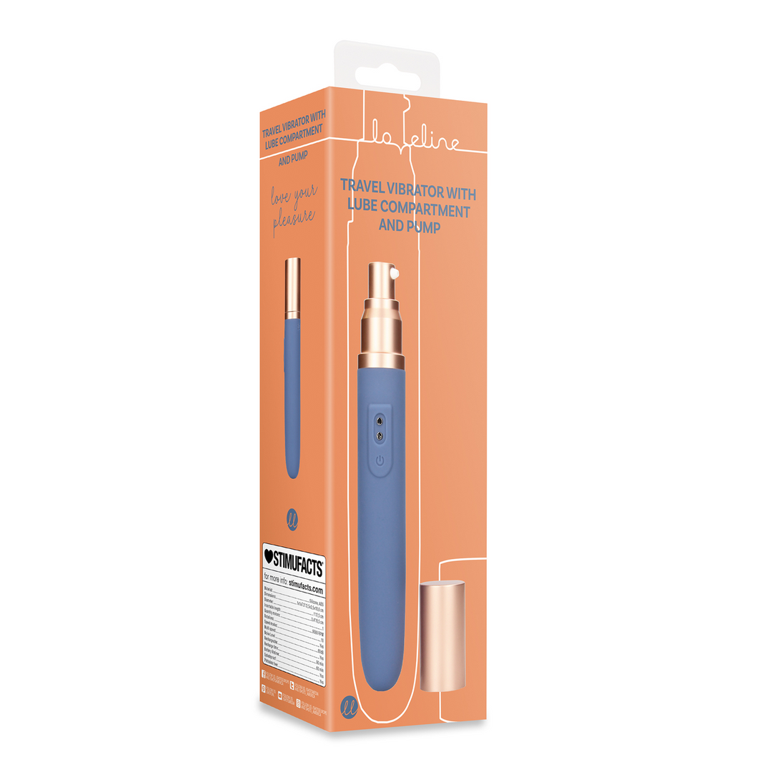 Travel Vibrator with Lube Compartment and Pump - Blue Horizon 2