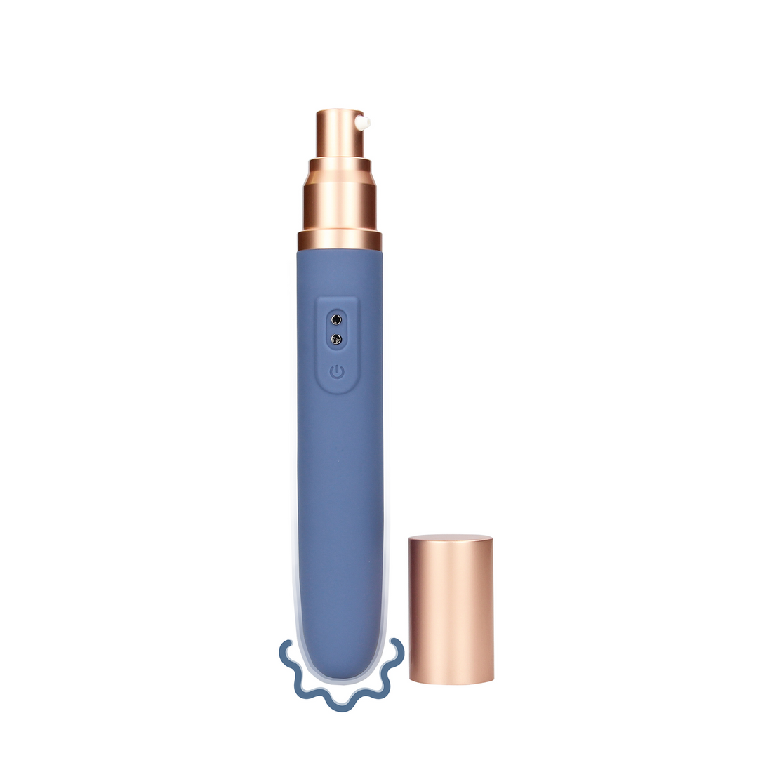 Travel Vibrator with Lube Compartment and Pump - Blue Horizon 1
