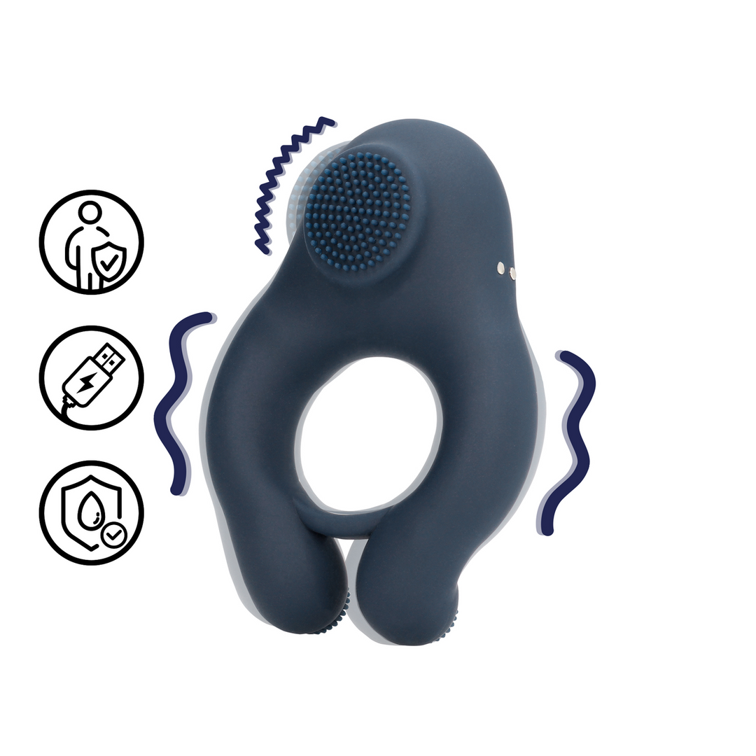 Vibrating Cockring with Clitoris Stimulation - Indigo Blue 1