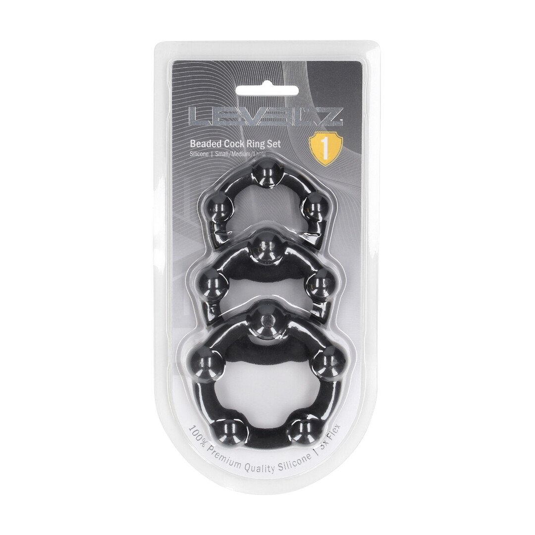 Beaded Silicone Cockring Set of 3 - S/M/L - Black 2