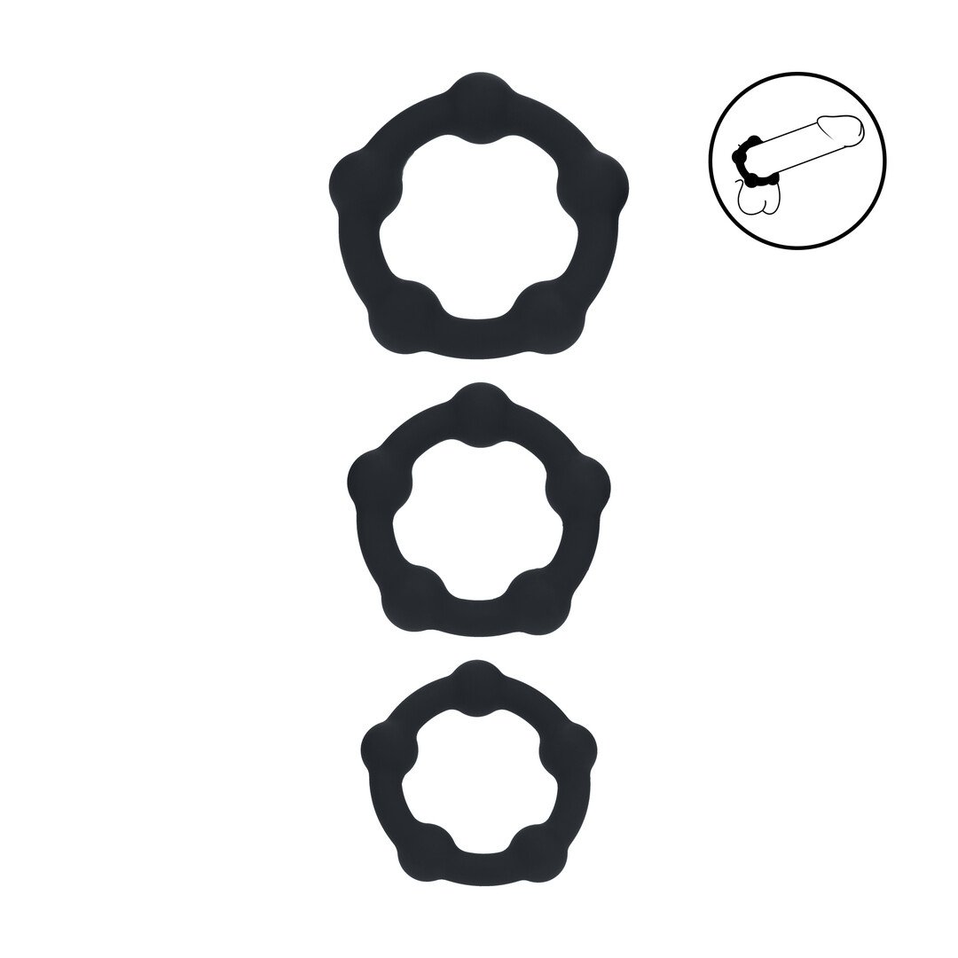 Beaded Silicone Cockring Set of 3 - S/M/L - Black 1