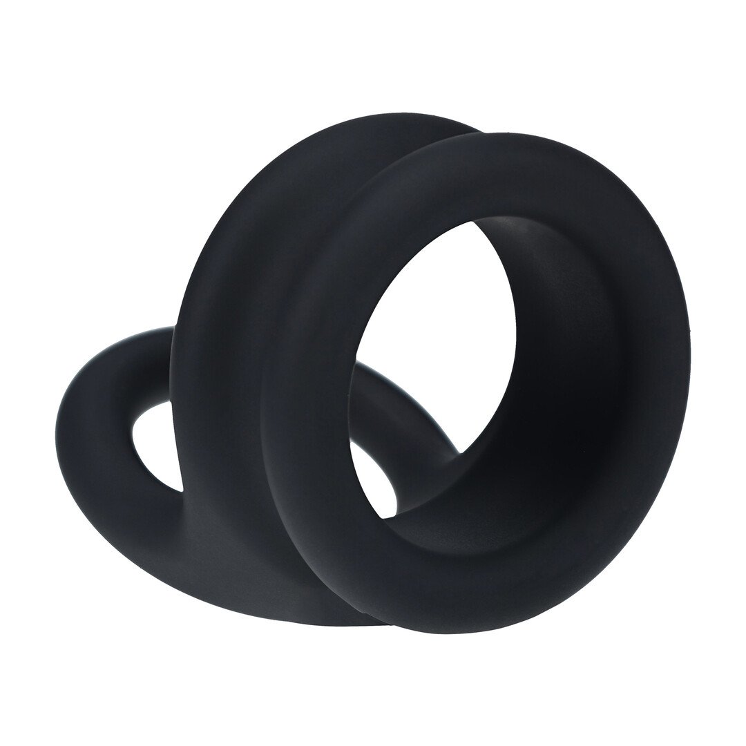 Wide Double O Silicone Cockring - L - Black 6