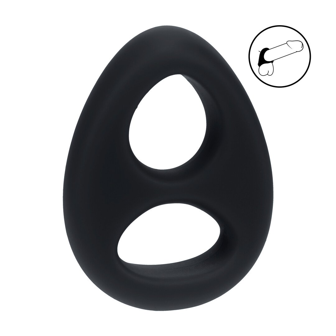 Double Liquid Silicone Cock and Ball Ring - Black 1