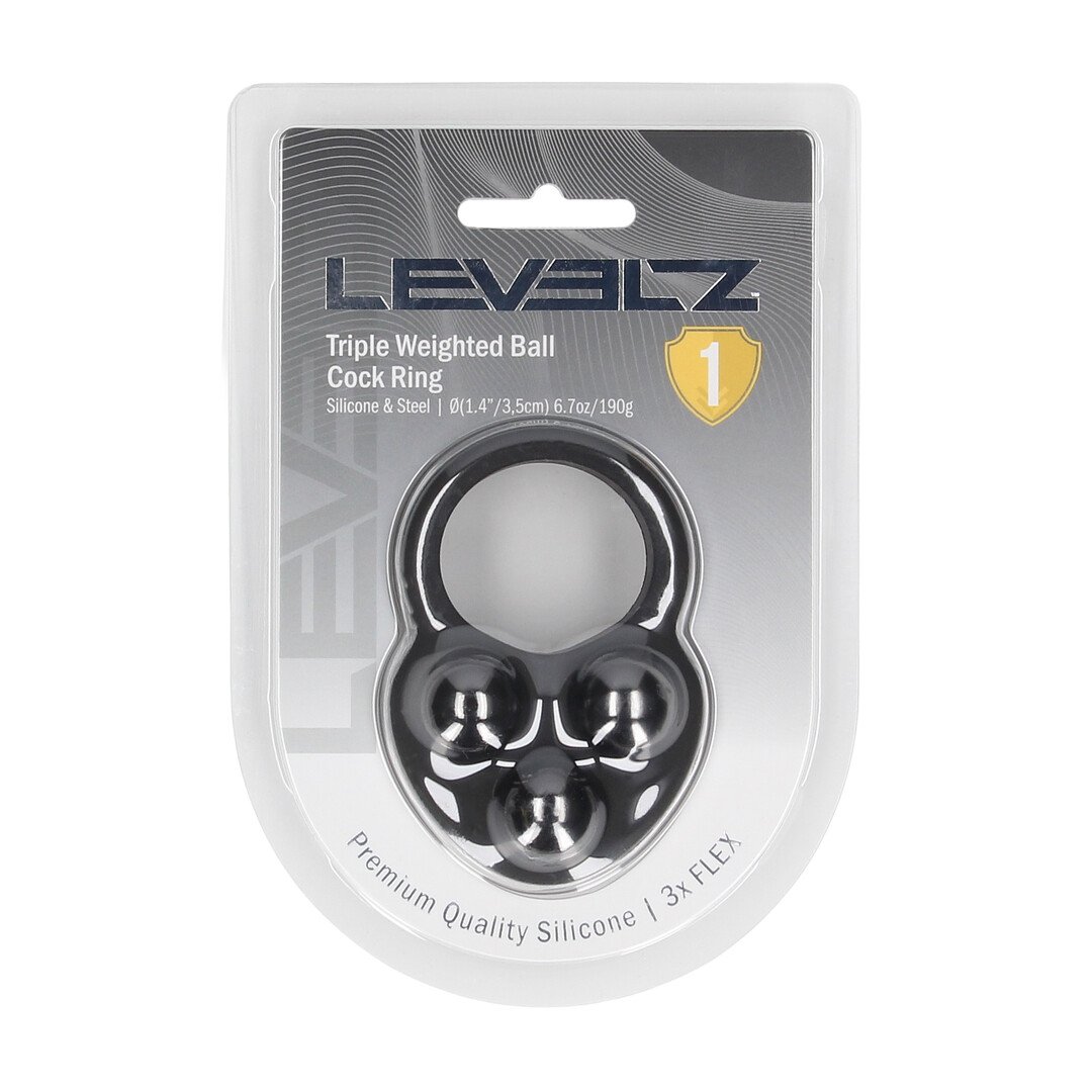 Liquid Silicone Triple Weighted Ball Cockring - Black 2