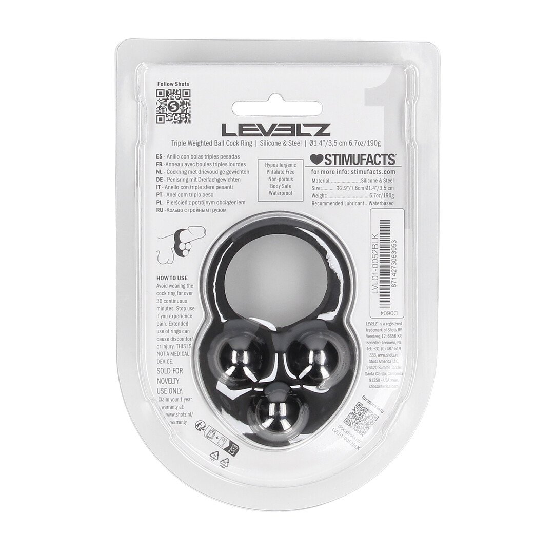 Liquid Silicone Triple Weighted Ball Cockring - Black 3