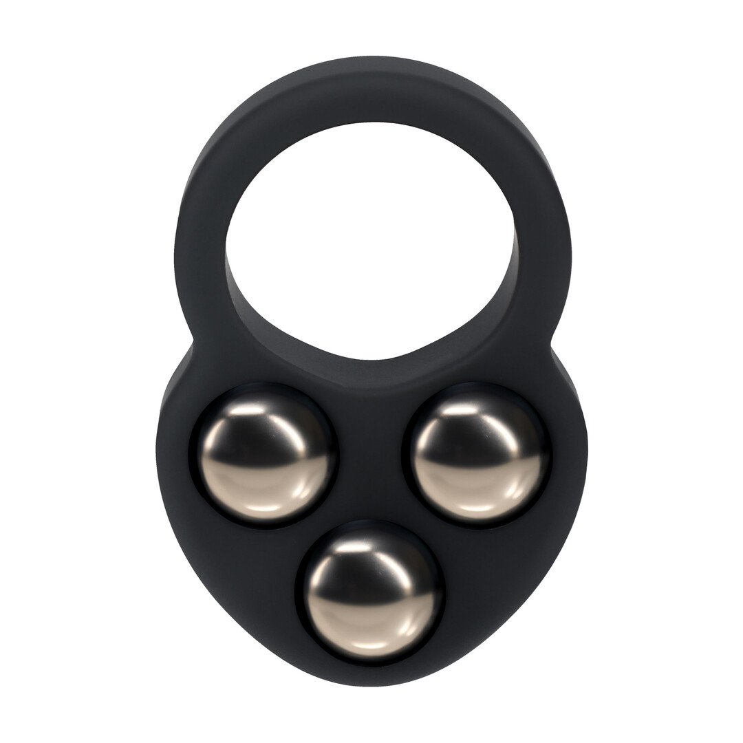 Liquid Silicone Triple Weighted Ball Cockring - Black 4