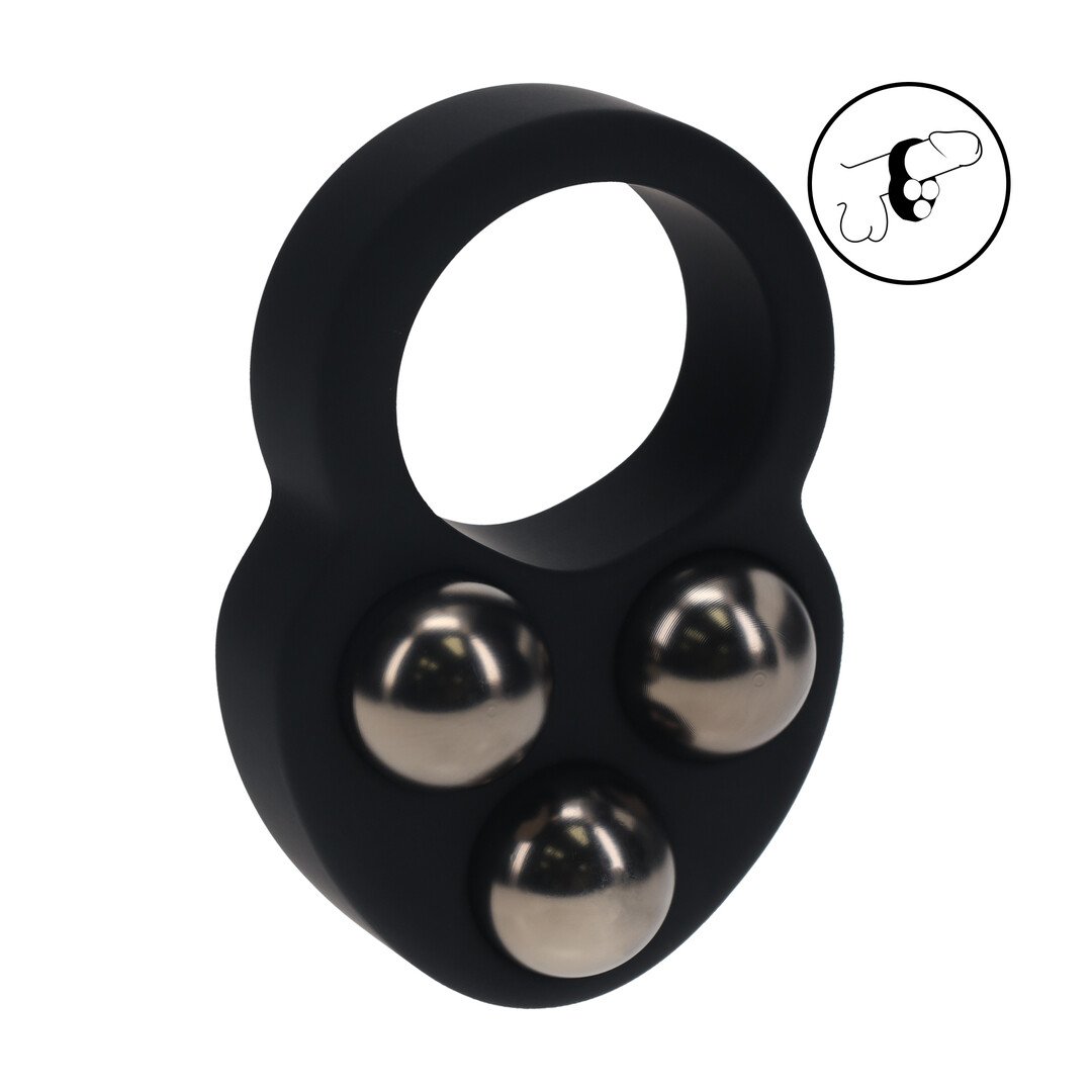 Liquid Silicone Triple Weighted Ball Cockring - Black 1