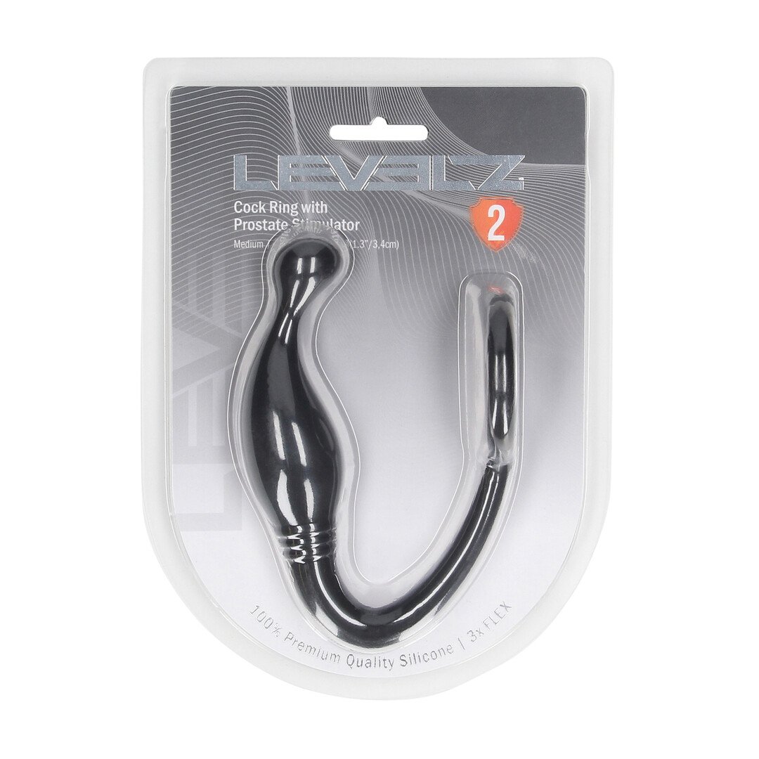 Silicone Cockring with Prostate Stimulator - M - Black 2