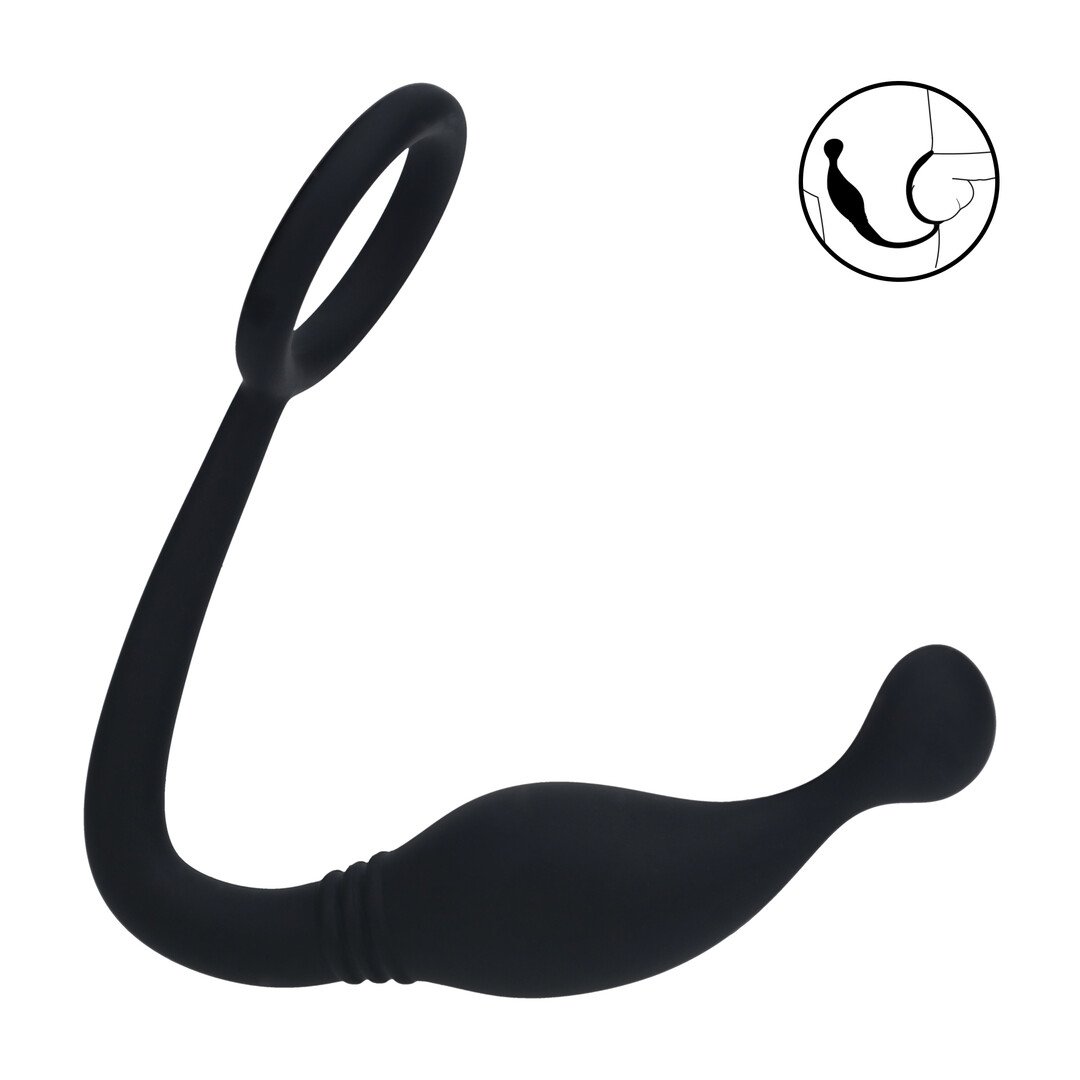 Silicone Cockring with Prostate Stimulator - M - Black 1