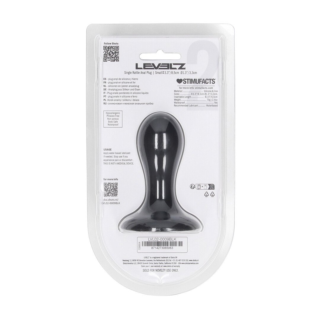 Single Rattle Liquid Silicone Anal Plug - S - Black 3