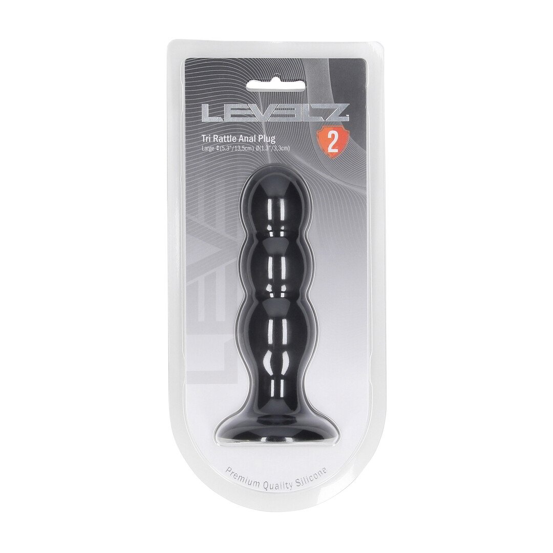 Tri Rattle Liquid Silicone Anal Plug - L - Black 2