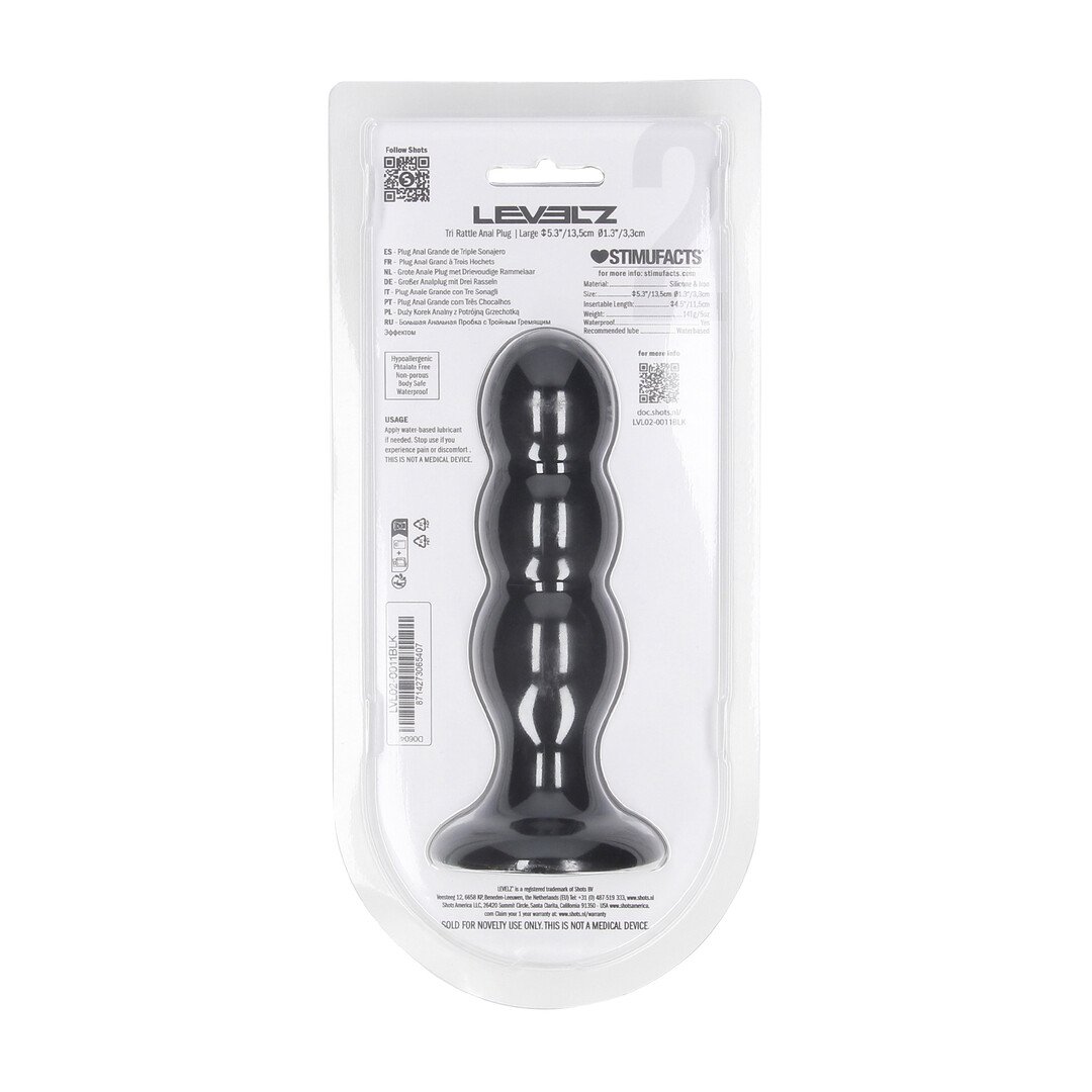 Tri Rattle Liquid Silicone Anal Plug - L - Black 3