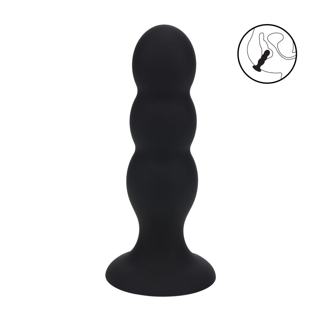 Tri Rattle Liquid Silicone Anal Plug - L - Black 1