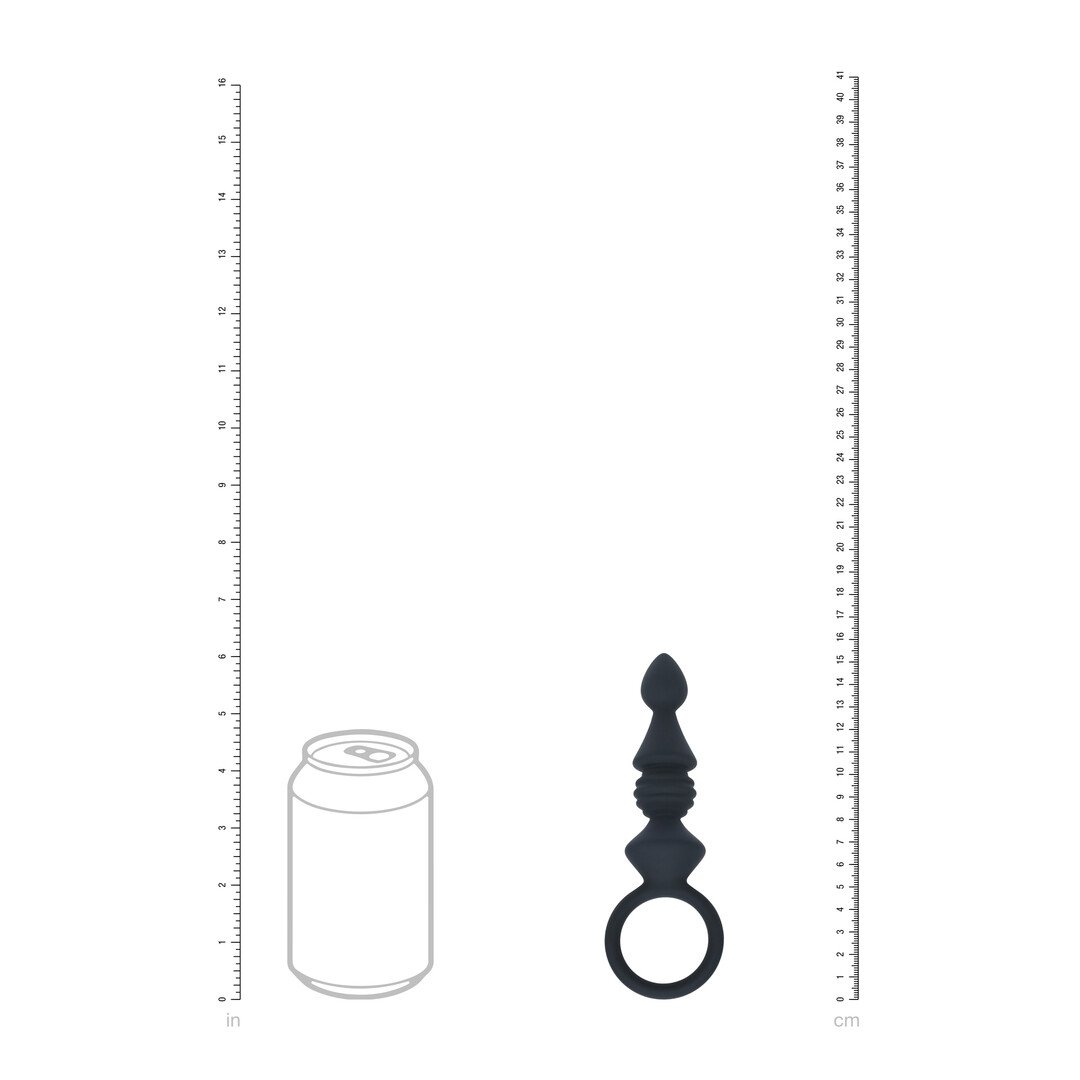 Ribbed Silicone Anal Probe with Loop - Black 5