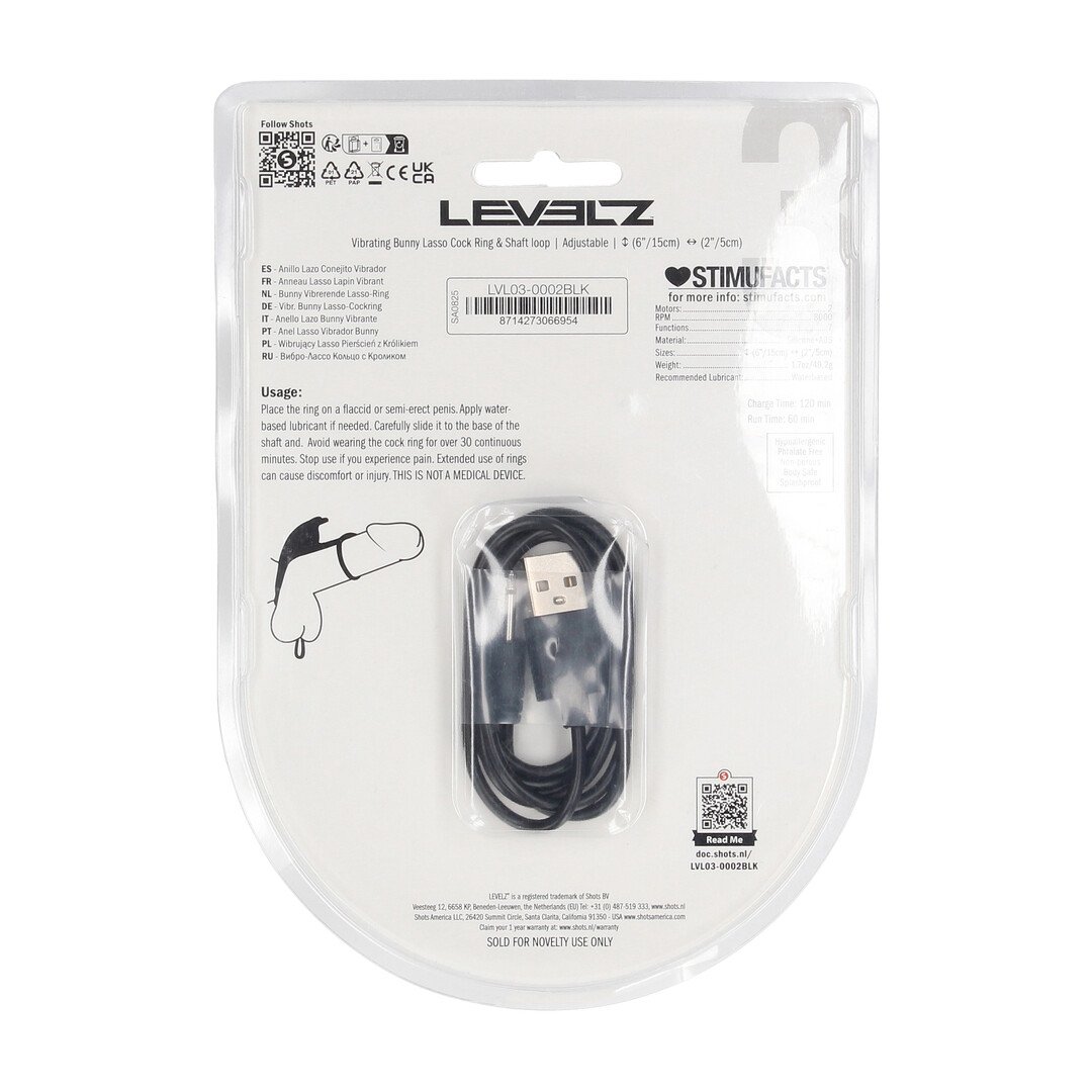 Adjustable Bunny Vibrating Silicone Lasso Cockring and Shaft Loop - Black 3