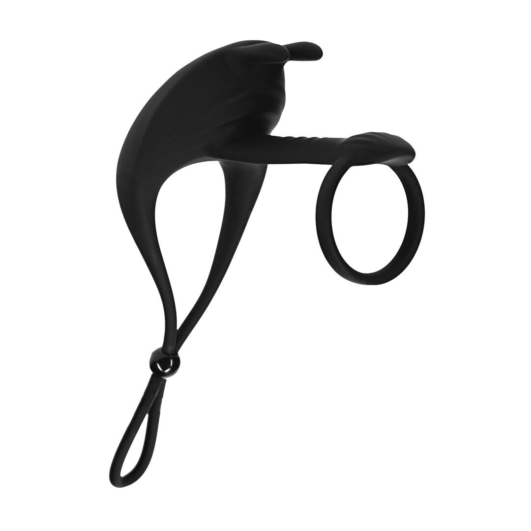 Adjustable Bunny Vibrating Silicone Lasso Cockring and Shaft Loop - Black 4