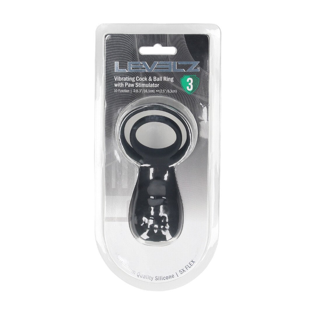 Vibrating Cock and Ball Ring with Paw Stimulator - Black 2