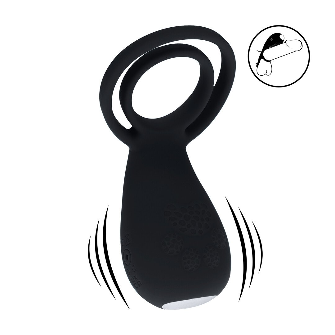 Vibrating Cock and Ball Ring with Paw Stimulator - Black 1