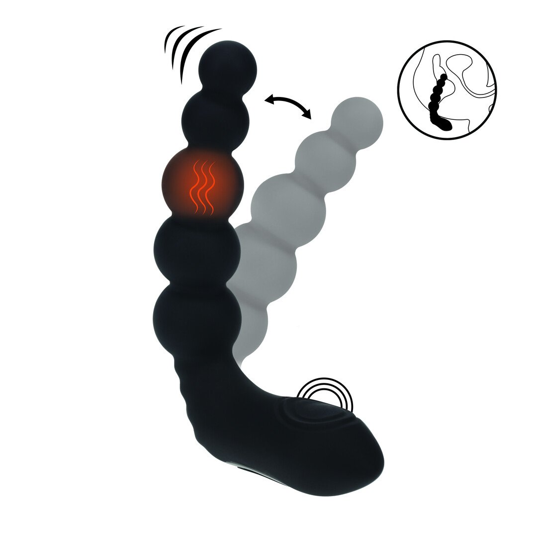 Vibrating Heating Bendable Tapping Beaded Silicone Prostate Stimulator - Black 1