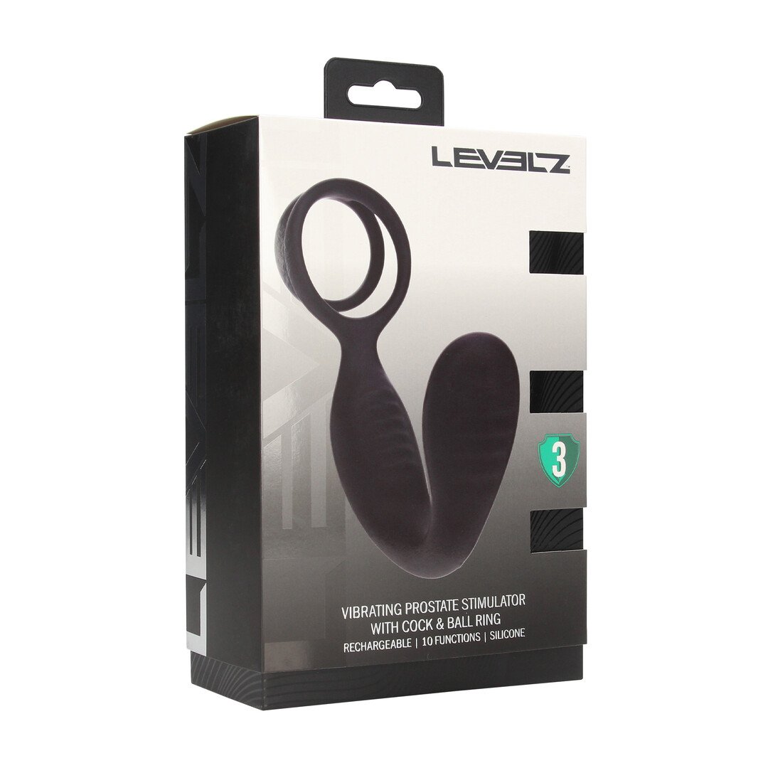 Vibrating Silicone Prostate Stimulator with Cock and Ball Ring - Black 2