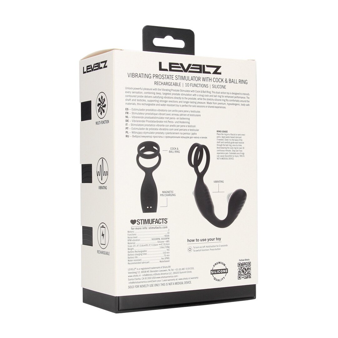 Vibrating Silicone Prostate Stimulator with Cock and Ball Ring - Black 3