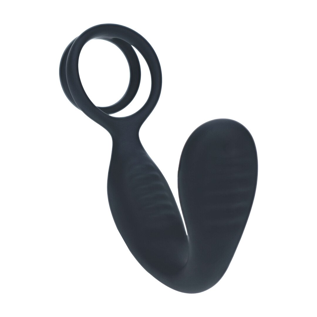 Vibrating Silicone Prostate Stimulator with Cock and Ball Ring - Black 4