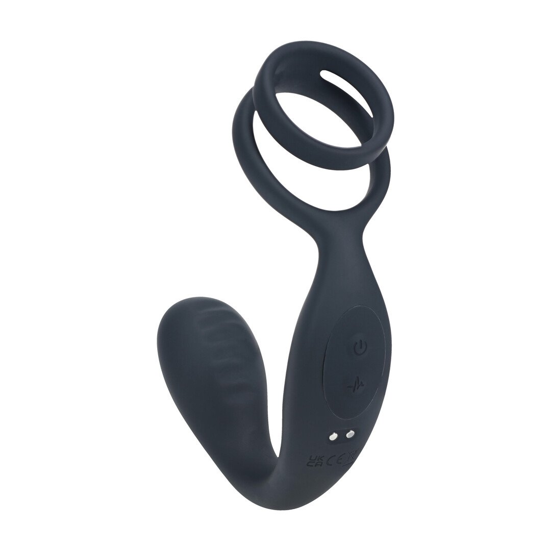 Vibrating Silicone Prostate Stimulator with Cock and Ball Ring - Black 6