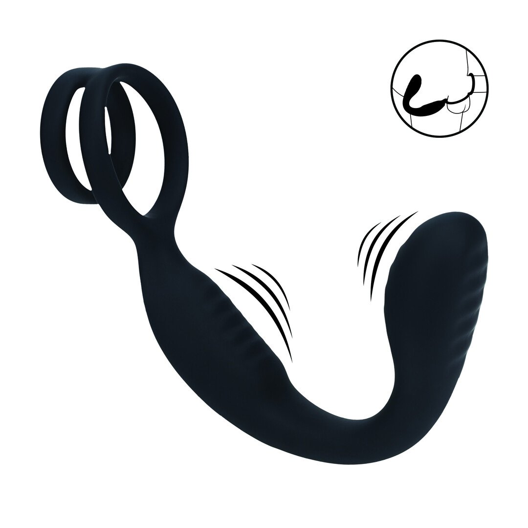 Vibrating Silicone Prostate Stimulator with Cock and Ball Ring - Black 1