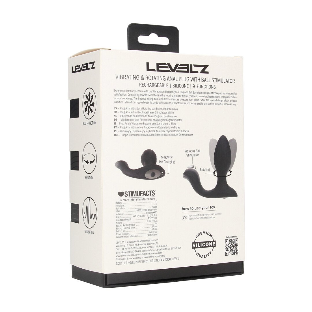 Vibrating and Rotating Silicone Anal Plug with Ball Stimulator - Black 3