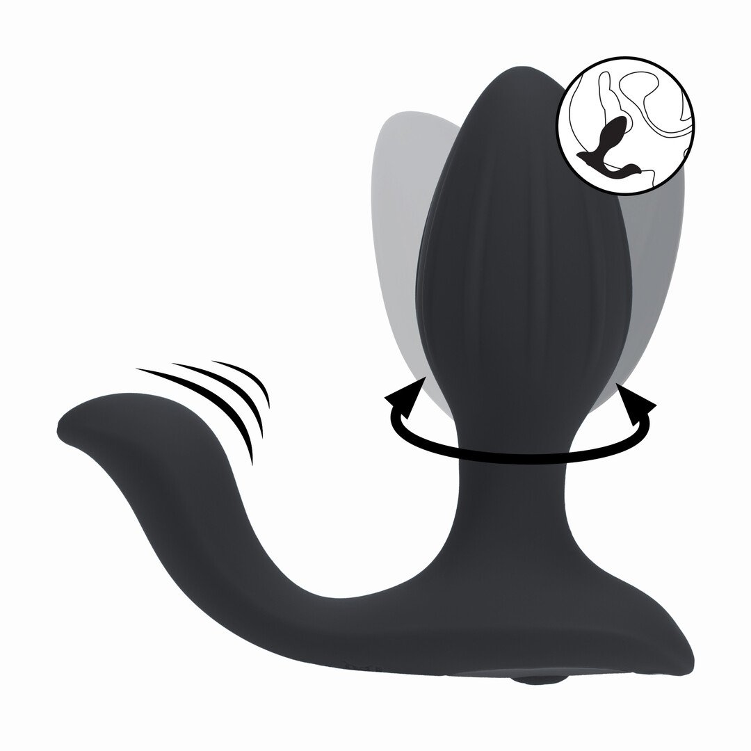 Vibrating and Rotating Silicone Anal Plug with Ball Stimulator - Black 1
