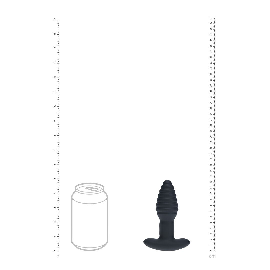 Vibrating and Rotating Ribbed Silicone Anal Plug - Black 6