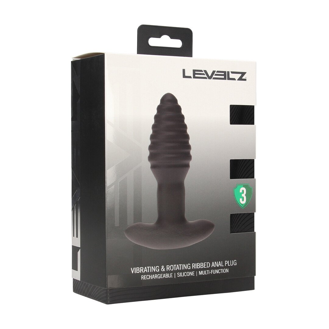 Vibrating and Rotating Ribbed Silicone Anal Plug - Black 2