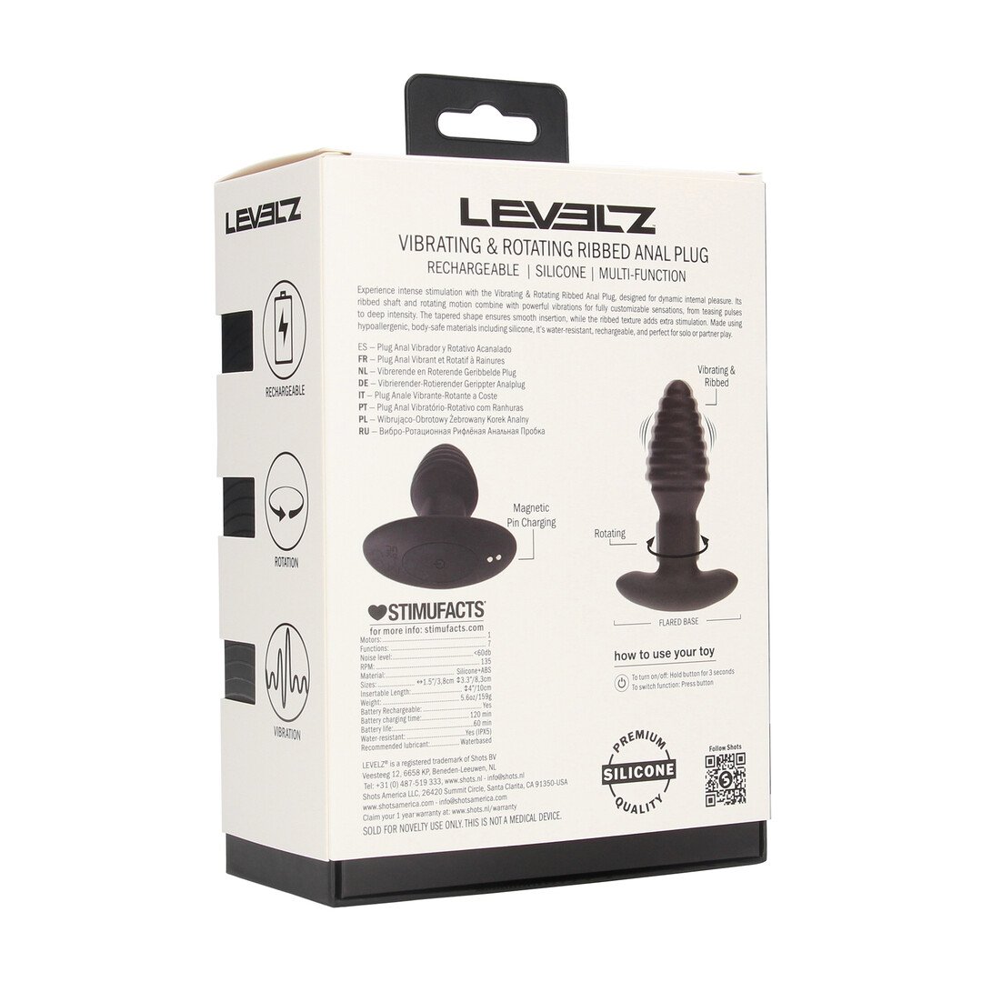 Vibrating and Rotating Ribbed Silicone Anal Plug - Black 3
