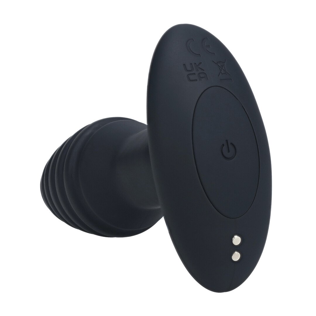 Vibrating and Rotating Ribbed Silicone Anal Plug - Black 4