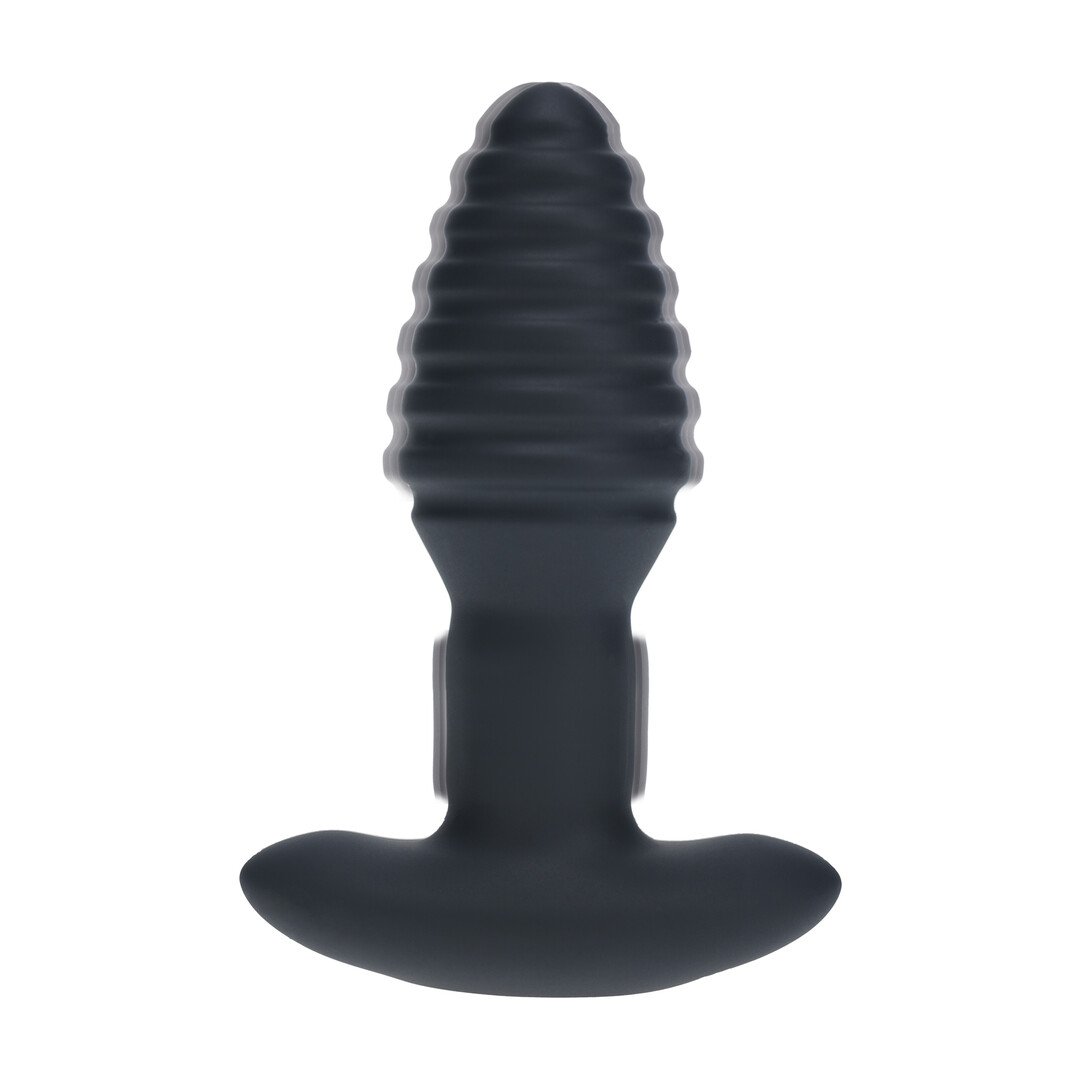 Vibrating and Rotating Ribbed Silicone Anal Plug - Black 5