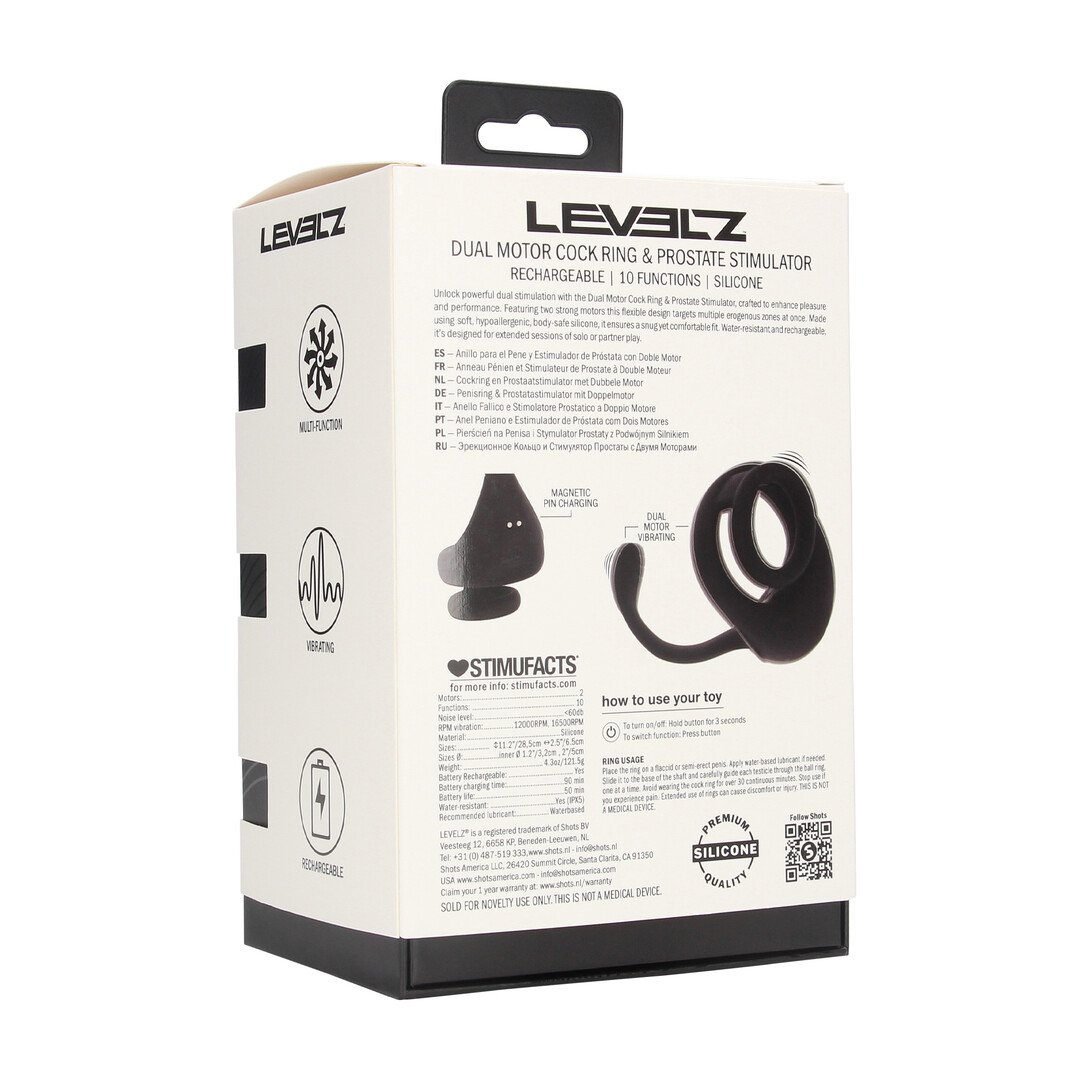 Dual Motor Silicone Cockring with Prostate Stimulator - Black 3