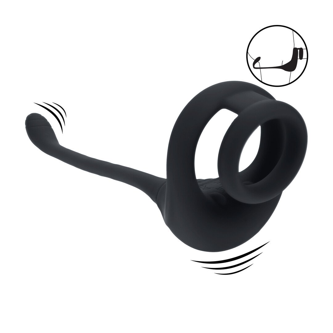 Dual Motor Silicone Cockring with Prostate Stimulator - Black 1